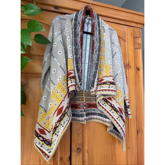 “Freeway Southwestern Boho Open Front Knit Cardigan – Beige Yellow Rustic SZ Sma - Picture 2 of 12